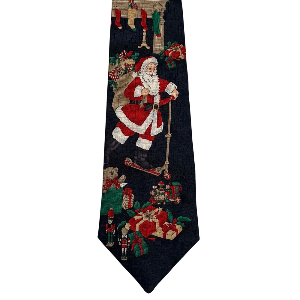 Vintage Holidays Santa Claus Scooter Christmas Necktie Black Novelty Holiday Tie